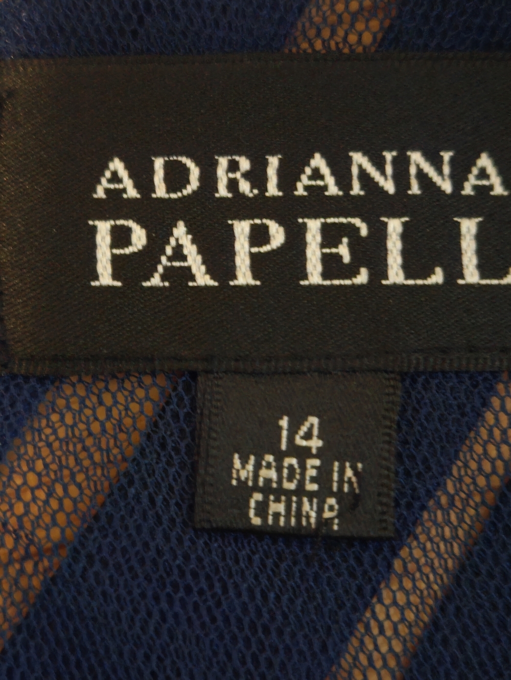 Adrianna Papell Navy Blue Layered Ruffles Mesh Sheath Dress Women's Size 14 - Picture 3 of 7
